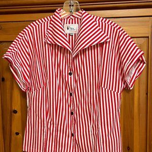 The Oblong Box Candy-Stripe Button-Front Blouse, size: XL